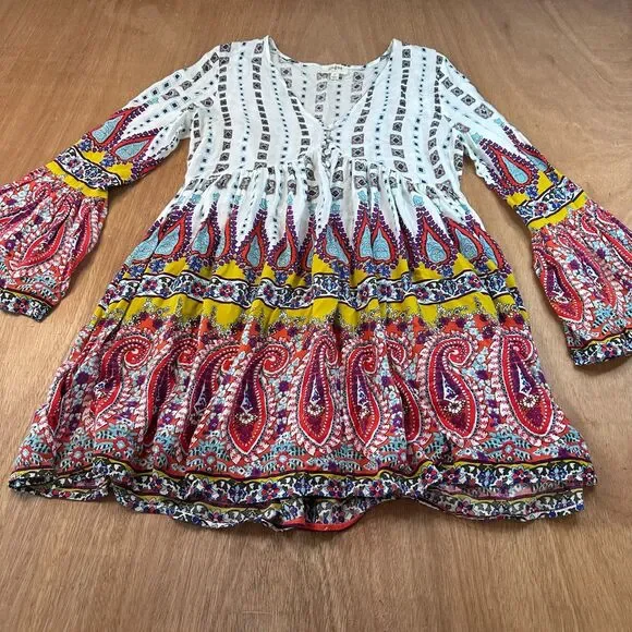 Umgee Tunic Top Womens Medium Boho Floral Long Sleeve Flowy Blouse - Picture 1 of 6